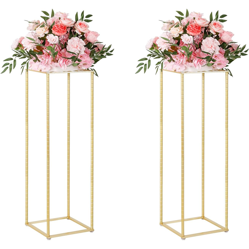 BowLift | Wedding Flower Stand 2Pcs Gold Flower Stand for Wedding, Metal Column Vases Stand Shiny Gold Wedding Flower Stand, Rectangular Flower Display Rack for Wedding Party Birthday Events Reception (31.5 inch Tall)