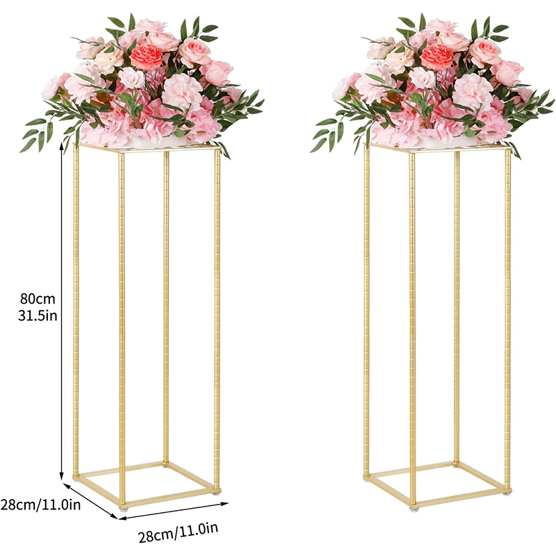 BowLift | Wedding Flower Stand 2Pcs Gold Flower Stand for Wedding, Metal Column Vases Stand Shiny Gold Wedding Flower Stand, Rectangular Flower Display Rack for Wedding Party Birthday Events Reception (31.5 inch Tall)