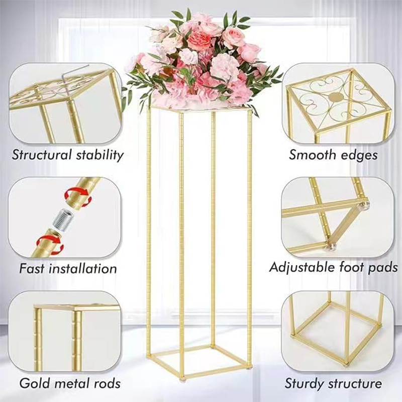 BowLift | Wedding Flower Stand 2Pcs Gold Flower Stand for Wedding, Metal Column Vases Stand Shiny Gold Wedding Flower Stand, Rectangular Flower Display Rack for Wedding Party Birthday Events Reception (31.5 inch Tall)