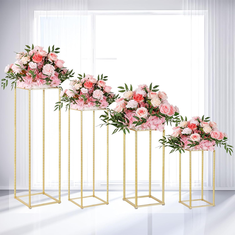 BowLift | Wedding Flower Stand 2Pcs Gold Flower Stand for Wedding, Metal Column Vases Stand Shiny Gold Wedding Flower Stand, Rectangular Flower Display Rack for Wedding Party Birthday Events Reception (31.5 inch Tall)