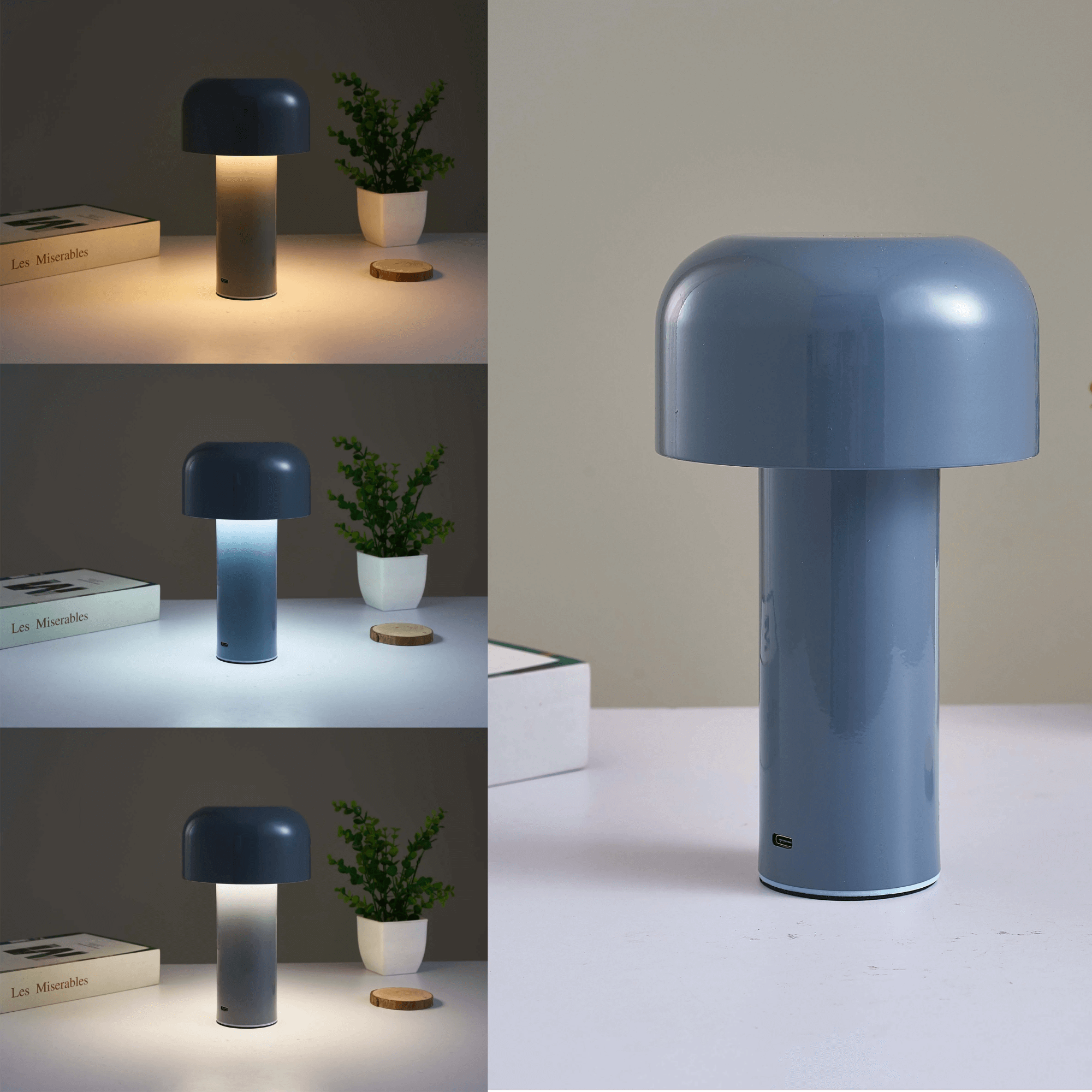 BowLift | Cordless Mushroom Battery Operated Rechargeable Table Lamps Lights for Bedside and Dining Table Room