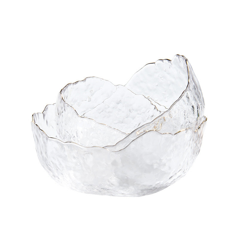 BowLift | Thickened Hammered Gold-Rimmed Glass Salad Bowl, Transparent Tableware Set, Dessert Bowl, Living Room And Home