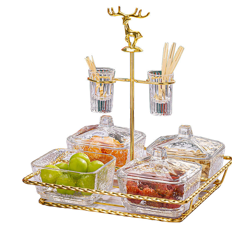 BowLift | Yulu Ping An Snack Plate Dry Fruit Plate With Cover Creative Home Living Room Candy Plate Glass Snack Plate Melon Seed Plate