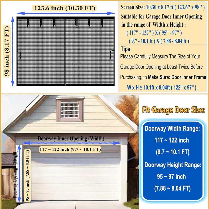 BowLift | 10x8ft Garage Door Screen  for 1 Car Garage with Hook & Loop Tapes, Strips, Doors Screen