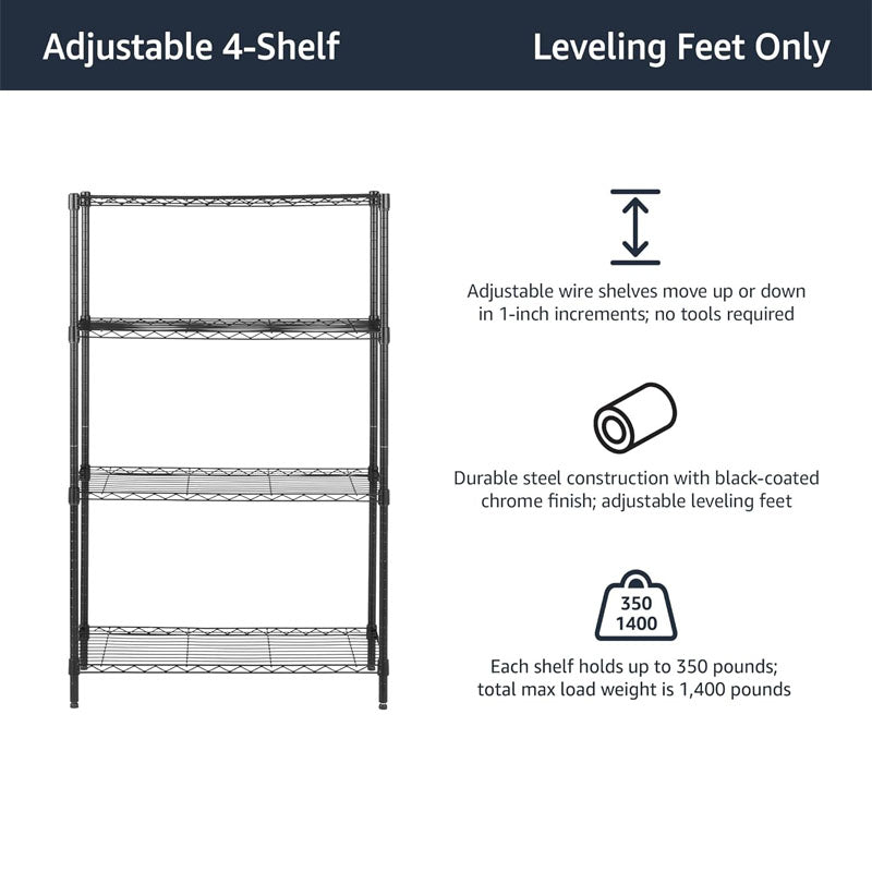 BowLift | 1400LBS Garage Storage Rack 4 Tier Garage Shelving Heavy Duty Steel Organizer Wire Rack for Storage Warehouse Pantry Closet