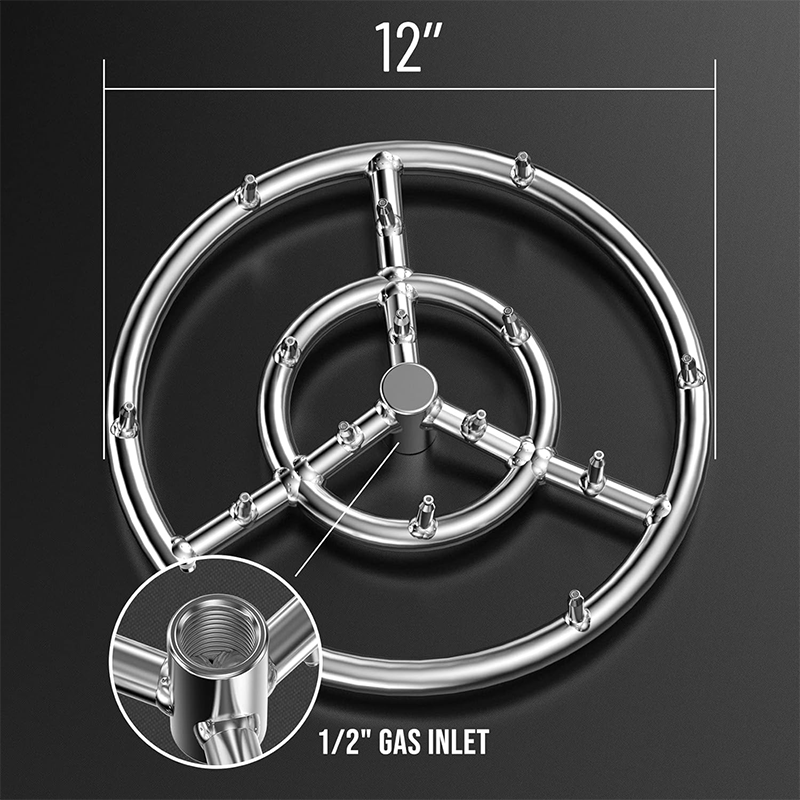 BowLift | 12" Round Stainless Steel Fire Pit Burner Ring, High Flame