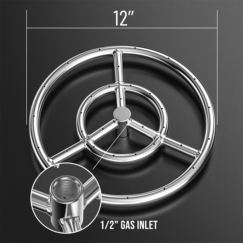 BowLift | 12" Round Fire Pit Burner Ring, 304 Stainless Steel