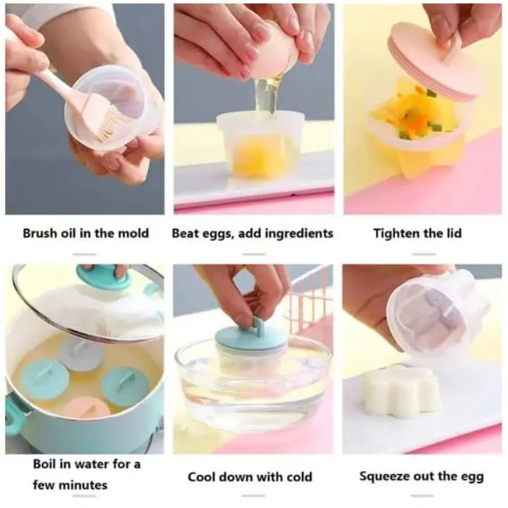 BowLift | Cooked Egg Mold Set | Funny Breakfast Eggs (4 pcs. + Brush)