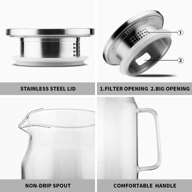 BowLift | 1500ml Water Pitcher Glass Pitcher with Lid and Handle Pitcher for Ice Tea and Homemade Juice Glass Carafe for Hot/Cold Water