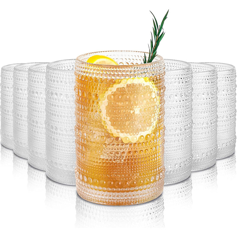 BowLift | 15Oz Drinking Glasses Set of 8, Vintage Glassware Sets for Kitchen and Bar Beaded Glass Cups, Clear Bubble Glassware Sets