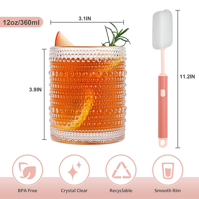 BowLift | 12 oz Hobnail Glass Cups Vintage Glassware Drinking Glasses Set of 6 Clear Water Tumbler for Beer,Cocktail,Whiskey,Juice