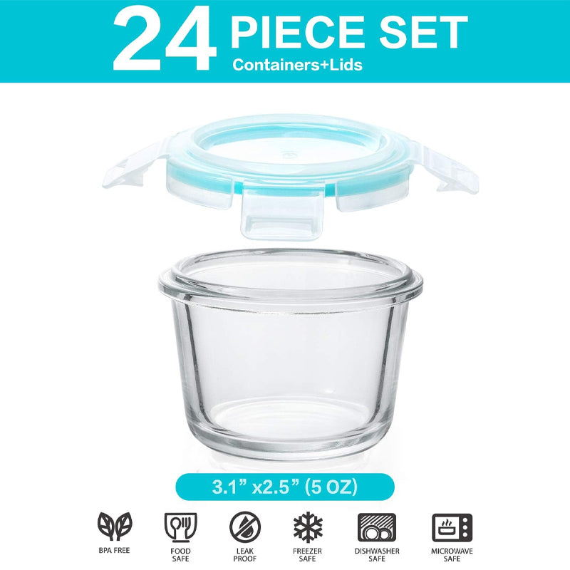 BowLift | 12-Pack, 5oz Mini Glass Food Storage Containers, Small Glass Jars With Locking Lids, Food Containers, Airtight, Freezer, Microwave, Oven & Dishwasher Friendly
