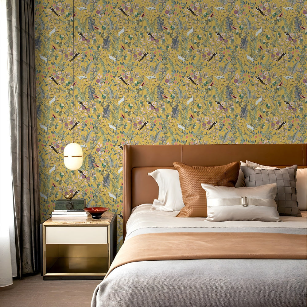 BowLift | Golden Canopy Bird and Leaf Peelable Wallpaper