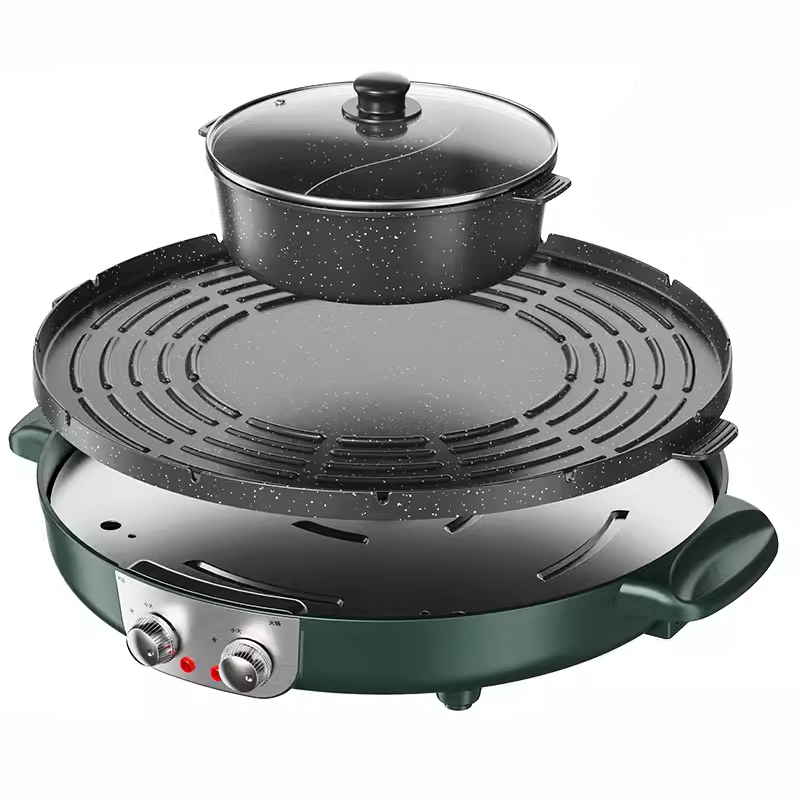BowLift | 1800W Electric Hot Pot Grill Multifunctional Hot Pot Electric Grill Integrated Pot Household Less Smoke Korean Grill Pan Shabu-Shabu Grill Dual-Purpose Grilled Fish Grill Machine