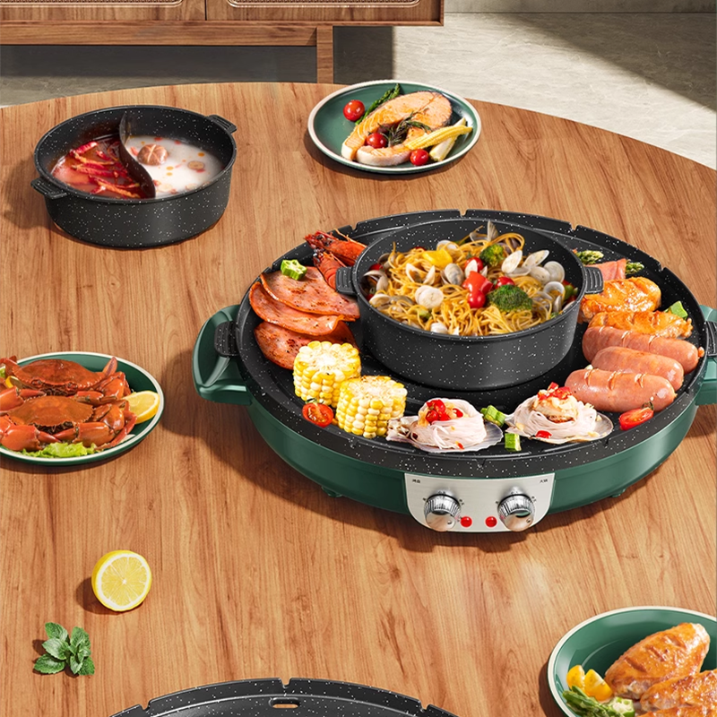 BowLift | 1800W Electric Hot Pot Grill Multifunctional Hot Pot Electric Grill Integrated Pot Household Less Smoke Korean Grill Pan Shabu-Shabu Grill Dual-Purpose Grilled Fish Grill Machine