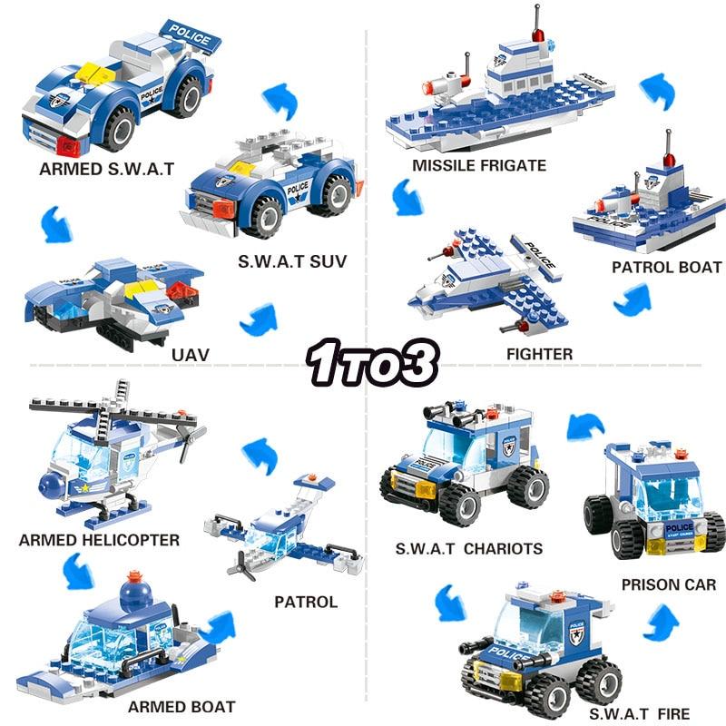 BowLift | 8 IN 1 City Police Truck Station Building Block Series SWAT Toy Gift For Kids