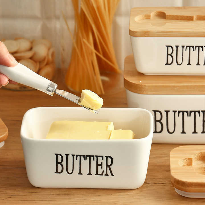 BowLift | Rectangular Ceramic Butter Dish Sealed Storage Container Western Cheese Jug Butter Glass for Storage for Restaurant 15x8.5 cm