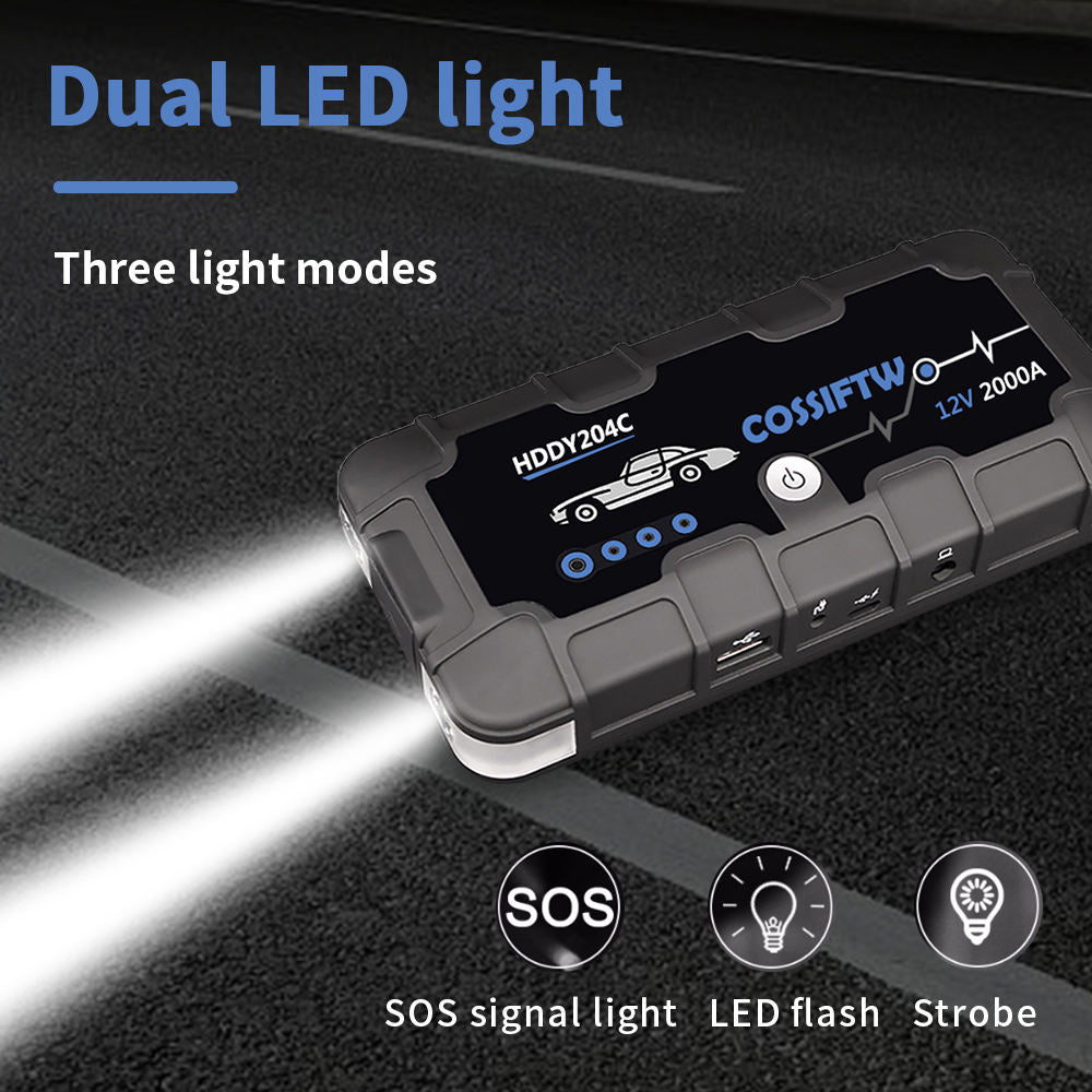 BowLift | 2000A UltraSafe 12V Car Jump Starter – Portable Battery Booster Pack with USB Charger & LED Flashlight – Up to 6.0L Petrol / 3.0L Diesel Engines