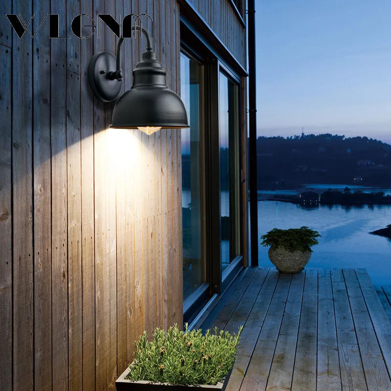 BowLift | Waterproof Retro Outdoor Garden Porch Wall Light: Vintage Iron Wall Lamp for Corridor, Staircase, Courtyard, Balcony, Villa