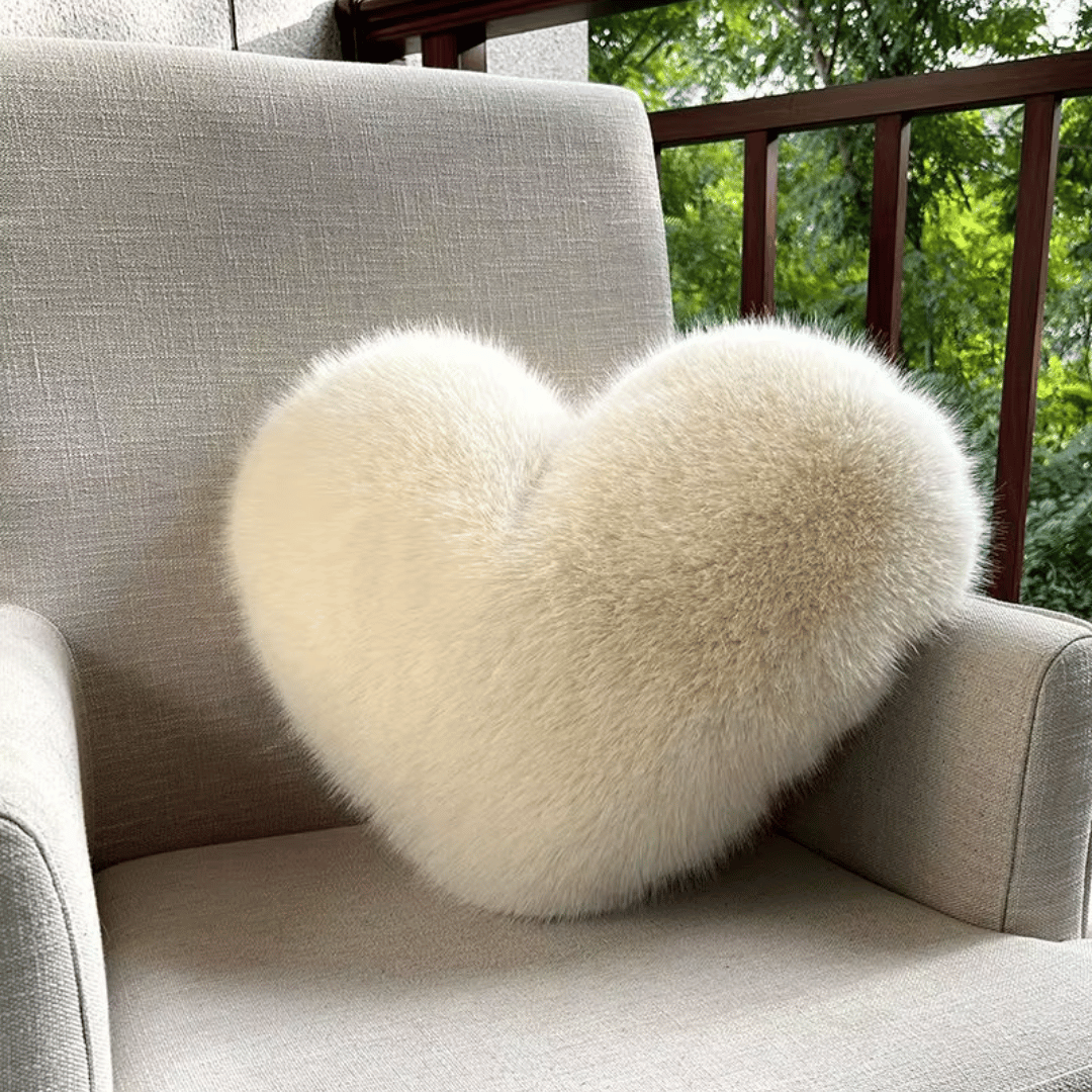 BowLift | Heart-shaped faux fur pillow for warm & modern living spaces
