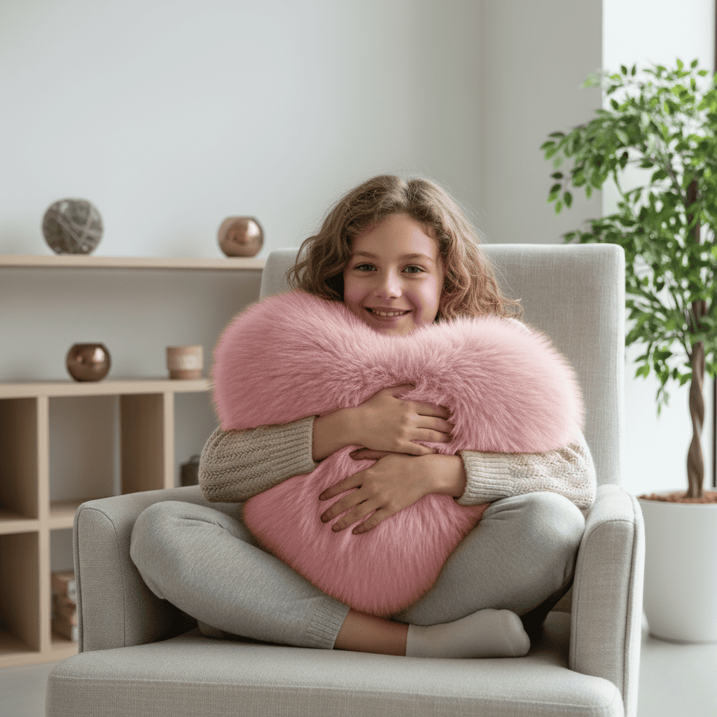 BowLift | Heart-shaped faux fur pillow for warm & modern living spaces
