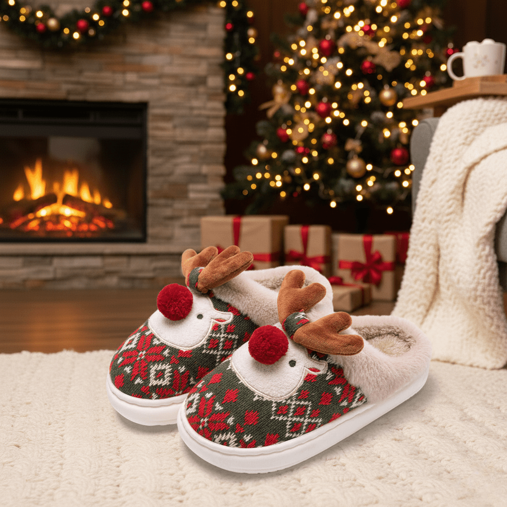 BowLift | Christmas house slippers with embroidered fabric and non-slip sole