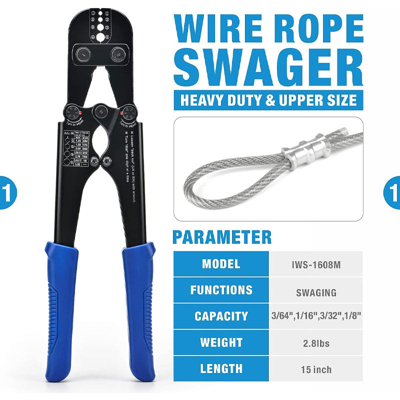 BowLift | Wire Rope Crimping Tool For Aluminum Crimp Ferrules, Oval Sleeves, 3/64" To 1/8", Wire Rope Crimping Tool Kit With Wire Rope Cutter