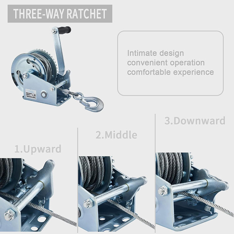 BowLift | 1600lbs Hand Winch Boat Winch with 10m Cable Manual Winches Adjustable Corrosion Resistant Towing Winches