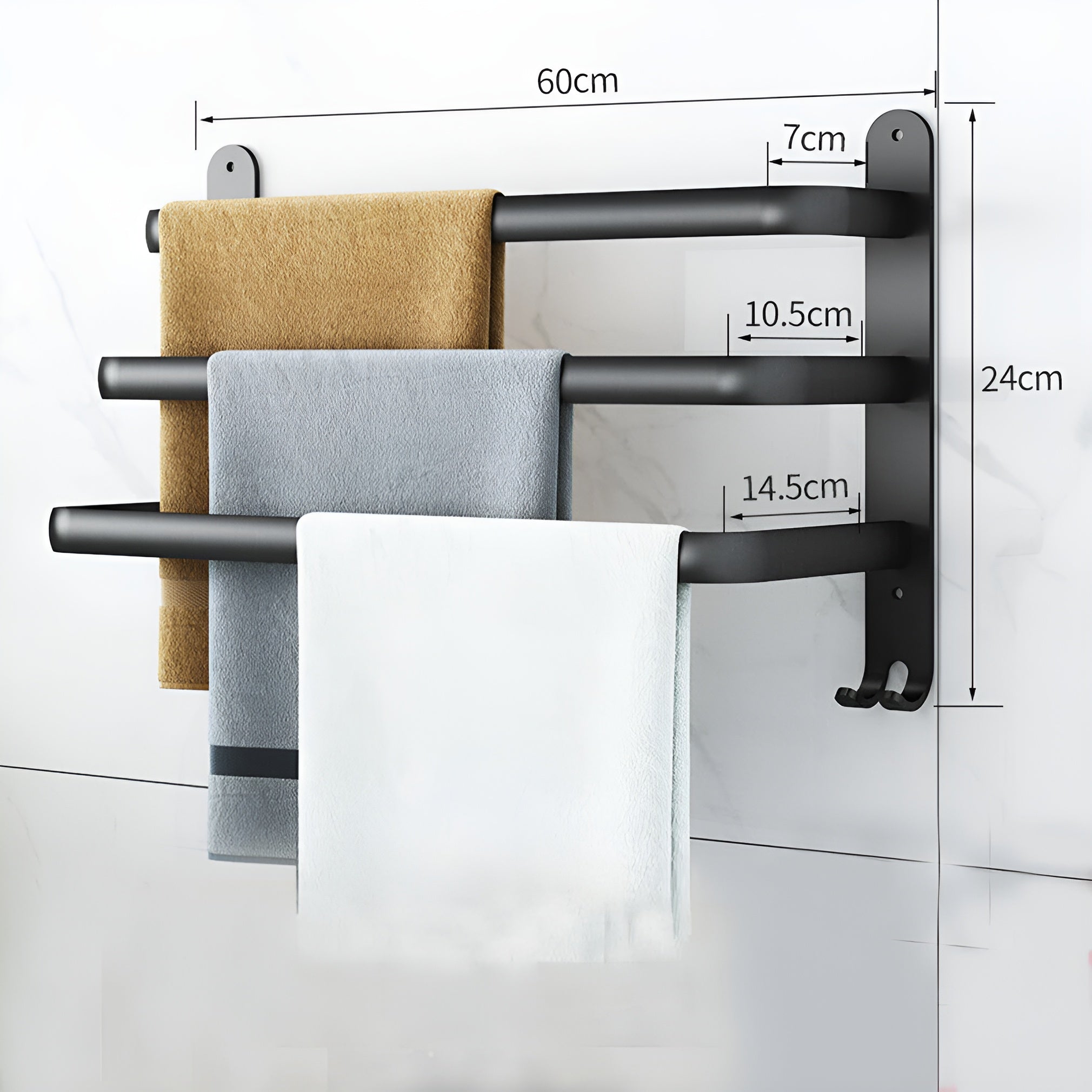 BowLift | HangEase 3-Layer Wall-Mounted Towel Holder – Aluminum Space-Saving Design