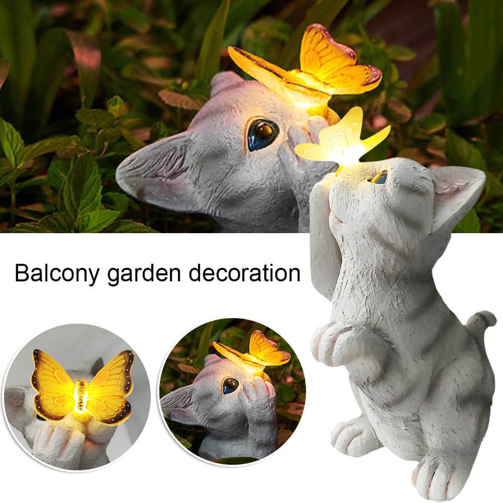 BowLift | SolarPurr Garden Light | LED Cat Figure with Butterfly | Solar Powered | Weatherproof | Outdoor Decoration