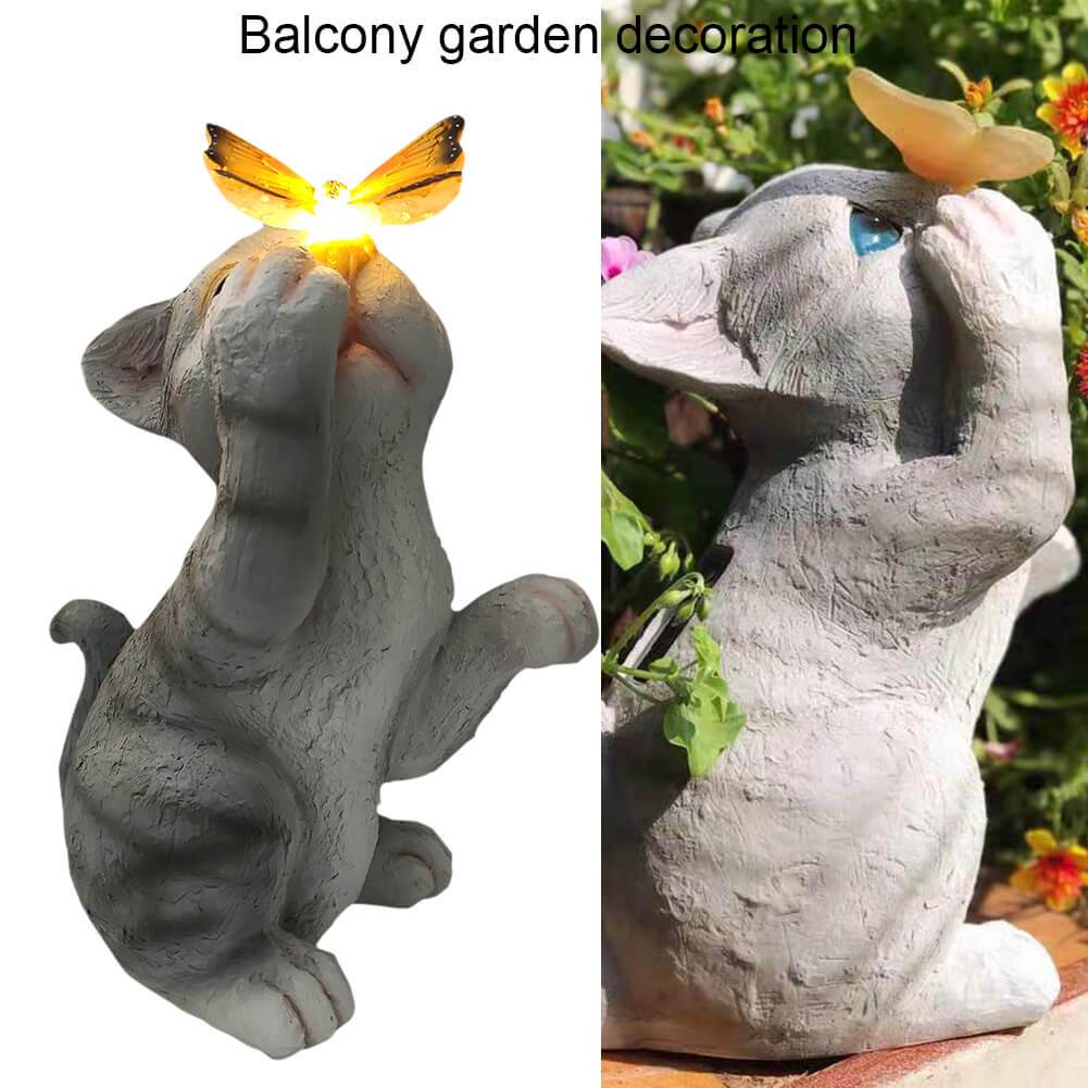 BowLift | SolarPurr Garden Light | LED Cat Figure with Butterfly | Solar Powered | Weatherproof | Outdoor Decoration