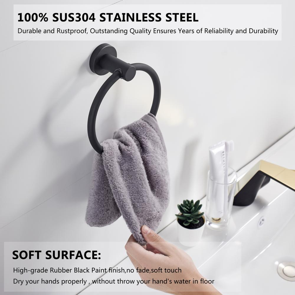 BowLift | Towel ring made of 304 stainless steel in chrome, Round simple design, Black, European bathroom accessories, Rustproof