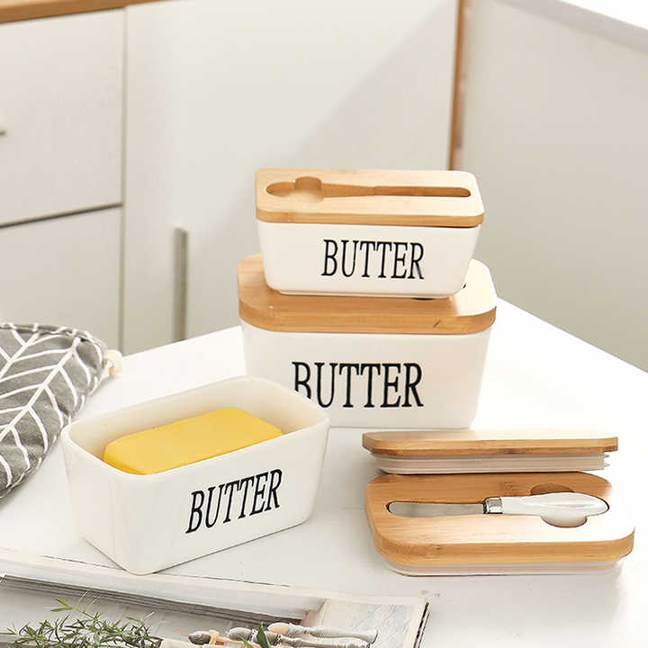 BowLift | Rectangular Ceramic Butter Dish Sealed Storage Container Western Cheese Jug Butter Glass for Storage for Restaurant 15x8.5 cm
