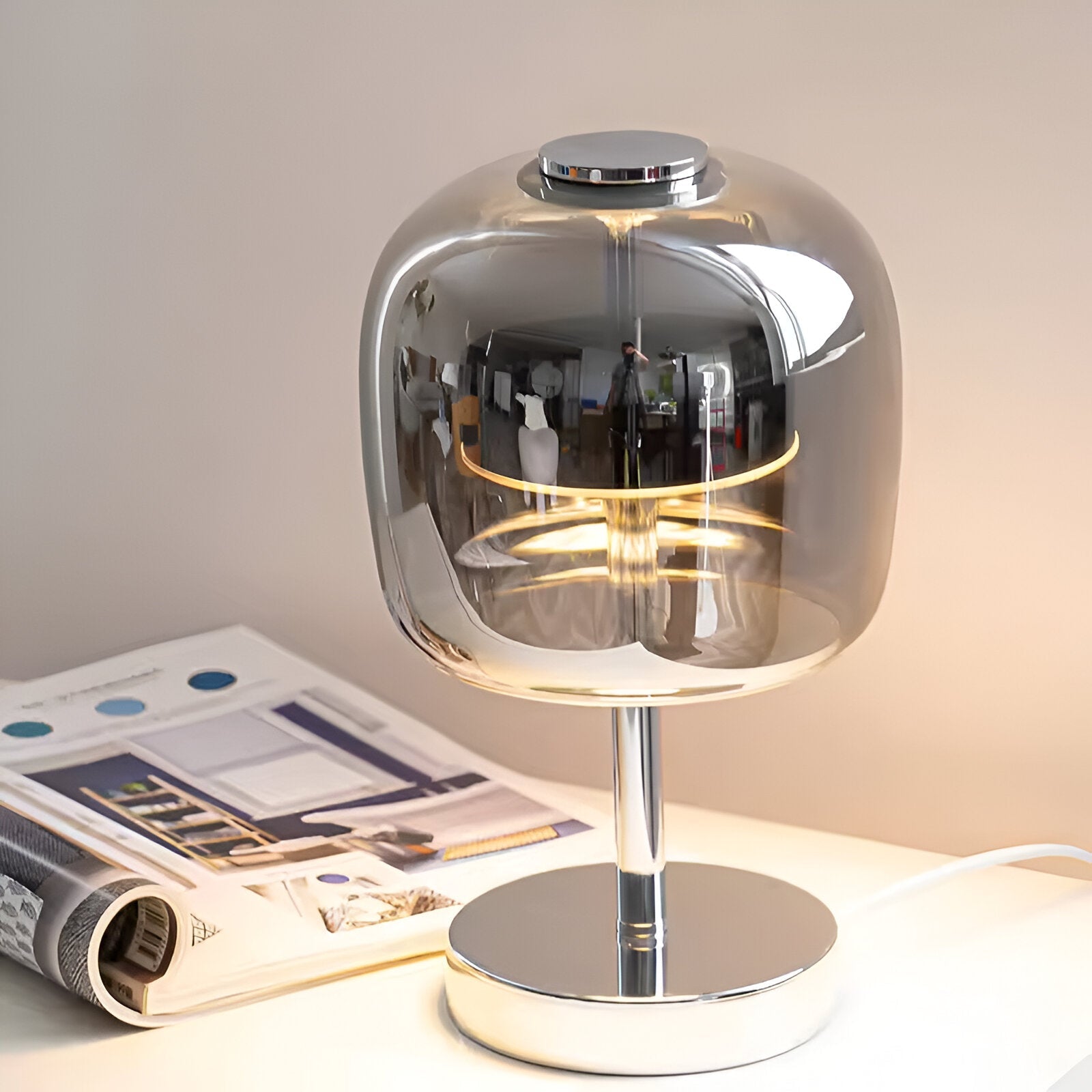 BowLift | Gleam Lamp - Stylish smoky gray glass lamp USB-powered dimmable light