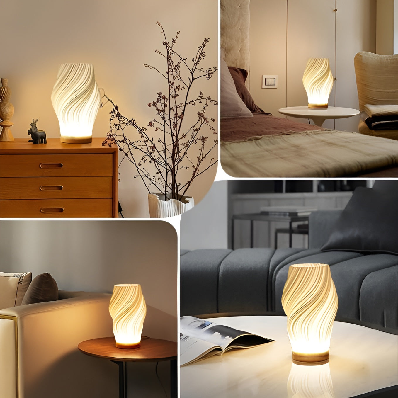 BowLift | DreamWave - Modern cream-colored 3D wave lamp with elegant metal base