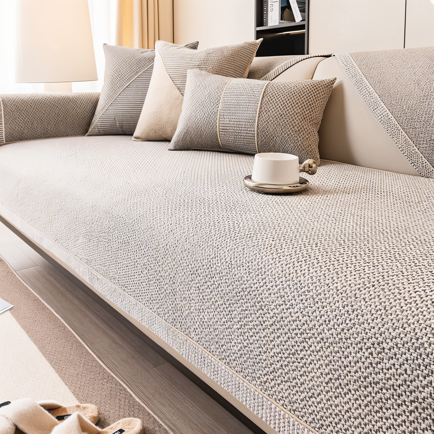 BowLift | Solid Satin Sofa Cover – Non‑Slip Cotton & Polyester Protector