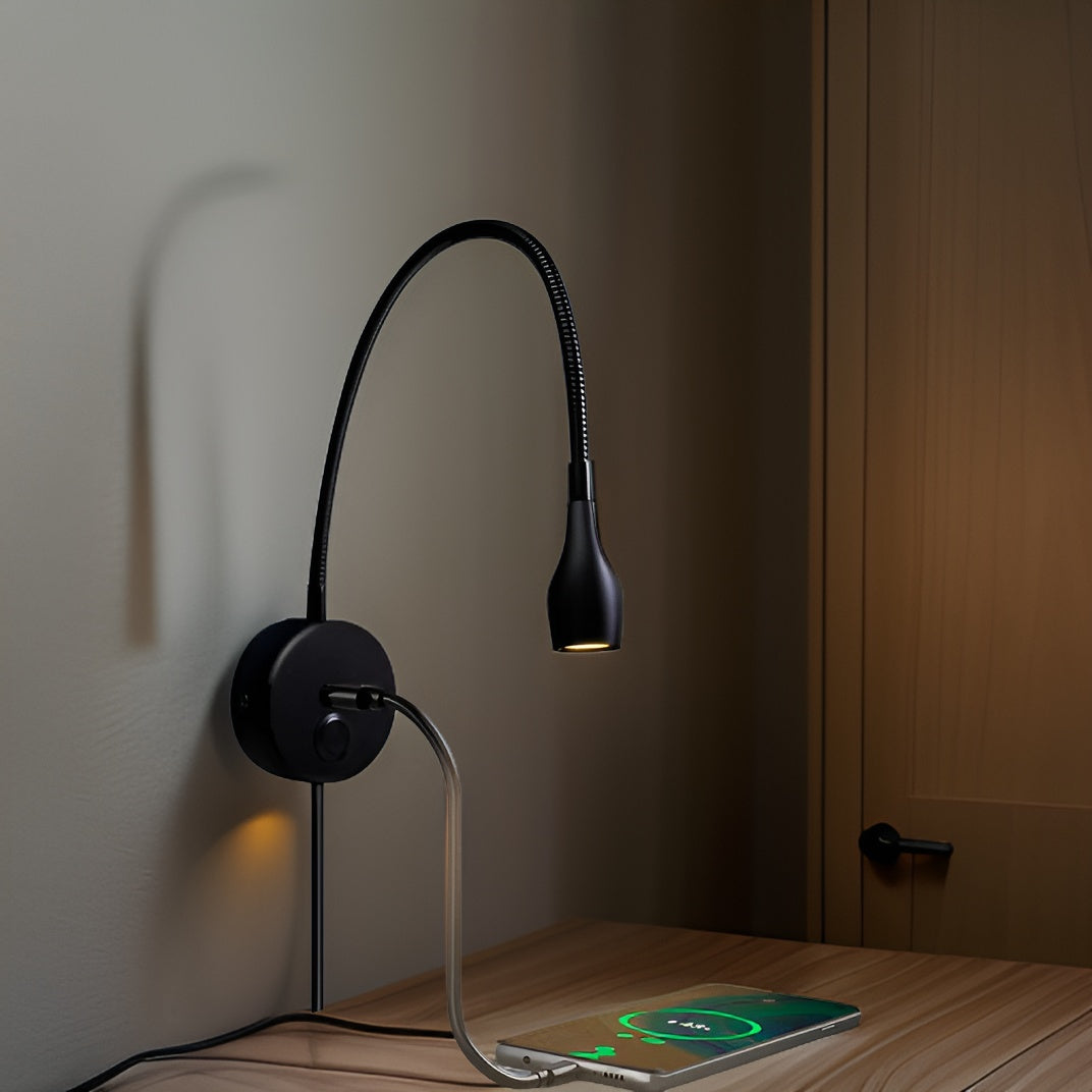 BowLift | TouchGlow - 2-in-1-Swan-neck wall lamp with USB charger for cozy reading evenings