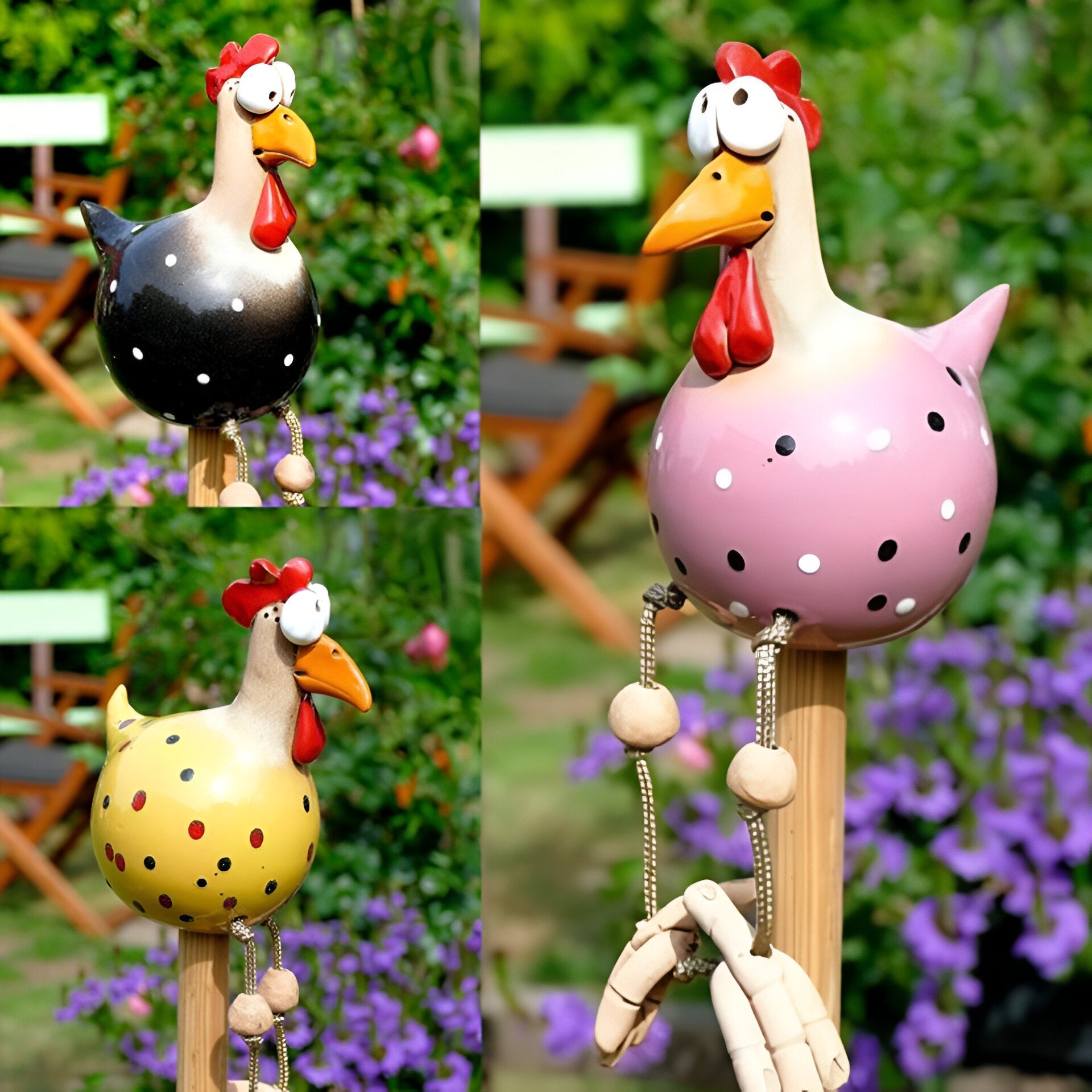 BowLift | Large Eyes Chicken Statue - Weatherproof Resin Craft - Rooster Garden Statue