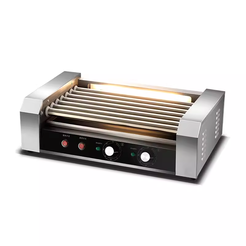 BowLift | Hot Dog Roller, 18 Hot Dog Capacity, 7 Rollers, 1050W Stainless Steel Cooking And Warming Machine With Dual Temperature Control, Led Light And Removable Drip Tray, Sausage Grill For Kitchen Restaurant