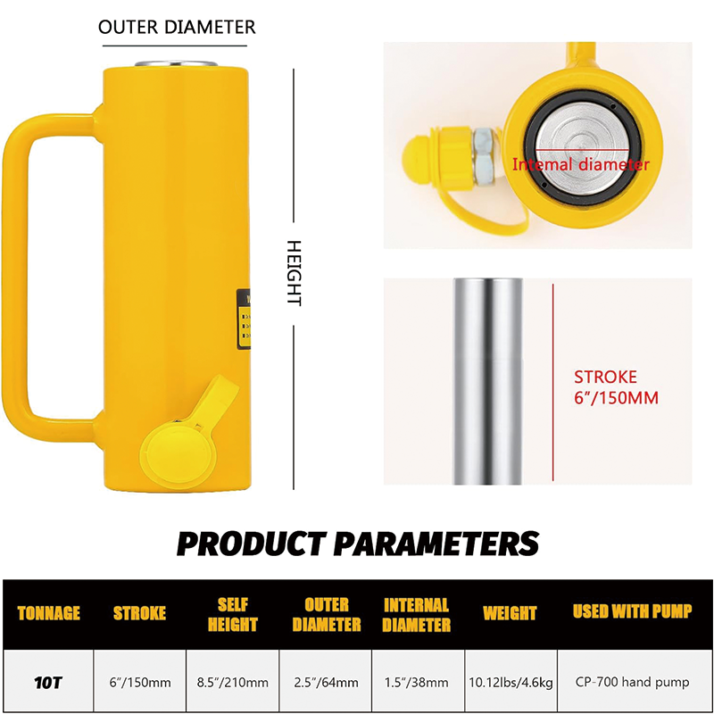 BowLift | 10 ton Hydraulic Cylinder Jack,6 Inch Stroke Portable Hydraulic Ram Industrial Lifting Jack,with Quick Connector Portable Hydraulic Solid Jack Hydraulic Lifting Cylinders
