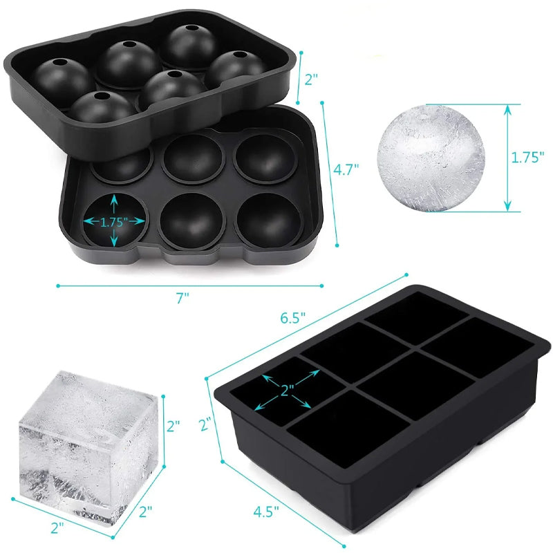 BowLift | 10PCS Ice Cube Trays Bpa Free Silicone Sphere Whiskey Ice Ball Large Square Ice Cube Molds With Funnel For Cocktails Bourbon