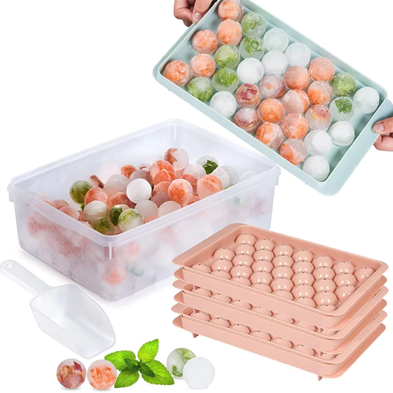 BowLift | Round Ice Cube Maker Tray With Lid Plastic 20x33pcs Ice Mold Refrigerator Spherical Diy Moulds Ice Ball Maker Household Kitchen Tools