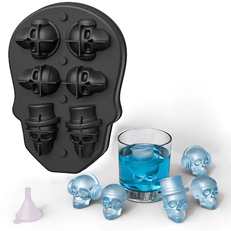 BowLift | 10 Pcs 3D Skull-Shaped Ice Molds For Whiskey: Non-Spill Lid, Silicone Tray Creates Intricate Ice Cubes For Cocktails