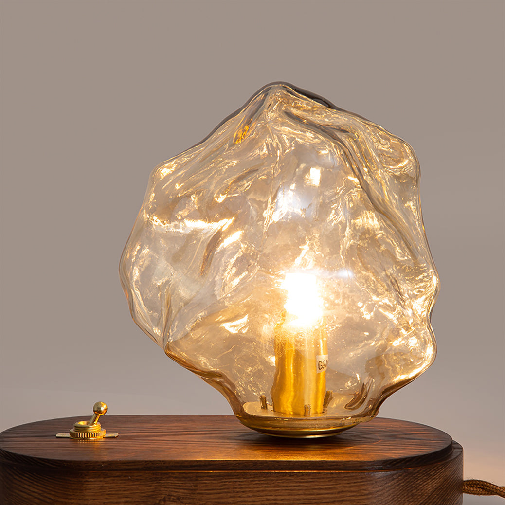 BowLift | RusticLume – Amber Glass and Wooden Table Lamp
