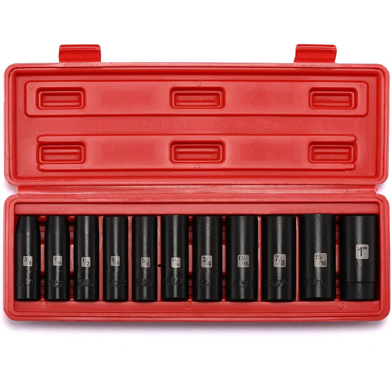 BowLift | 11 Pieces 1/2-Inch Drive Deep Impact Socket Set 6 Point CR-V Alloy Steel 3/8-Inch to 1-Inch
