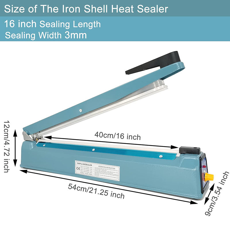 BowLift | 16 inch Impulse Sealer Heat Sealer Metal Plastic Bag Sealer Heat Seal Mylar Bag Sealer Sealing Machine with 4 Repair Kit