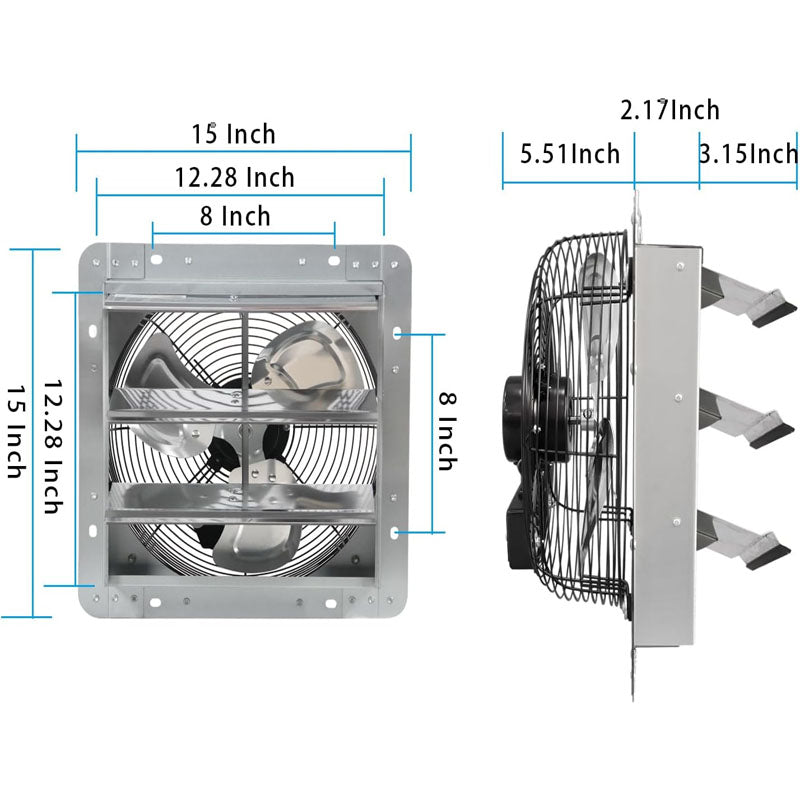 BowLift | 12 Inch Industrial Ventilation Extractor Automatic Aluminum Shutter High Speed 1800CFM Vent fan for Commercial Greenhouse Attic Shed Shop