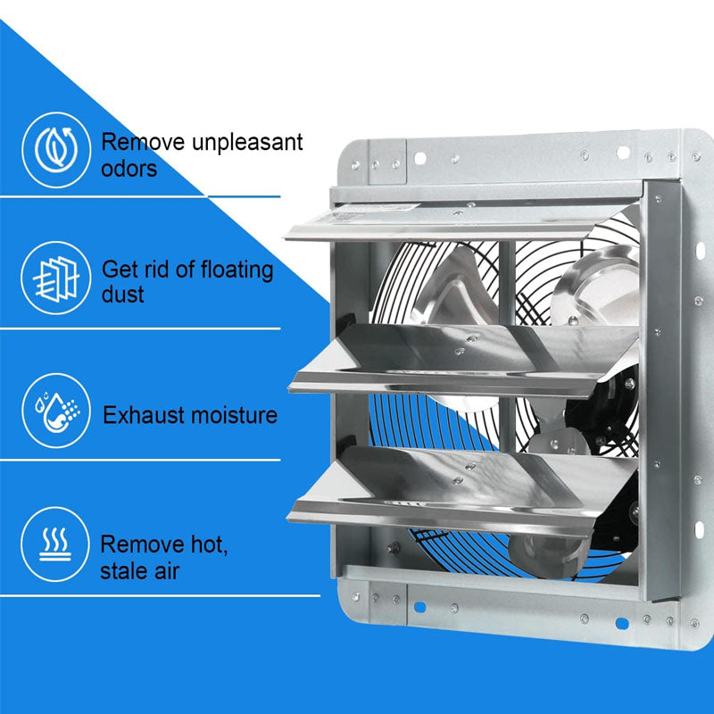 BowLift | 12 Inch Industrial Ventilation Extractor Automatic Aluminum Shutter High Speed 1800CFM Vent fan for Commercial Greenhouse Attic Shed Shop