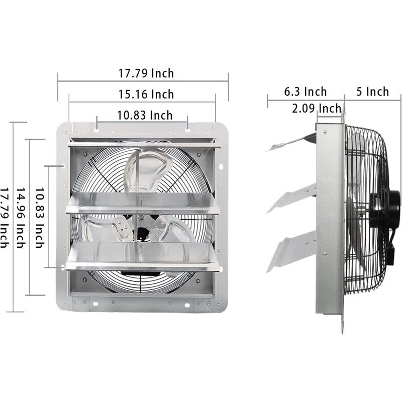 BowLift | 14 Inch Industrial Ventilation Extractor Automatic Aluminum Shutter High Speed 1950CFM Vent fan for Commercial Greenhouse Attic Shed Shop