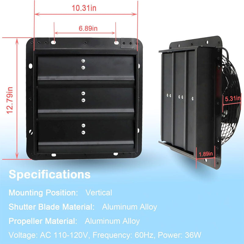 BowLift | 10 inch Industrial Ventilation Extractor Shutter Exhaust Fan for Home Attic Garage Greenhouse Shed Basement with Mesh Screen